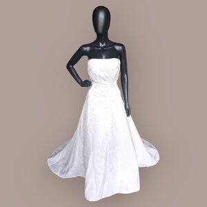 Ivory Strapless Embroidered A-Line Wedding Gown - Nu Mode